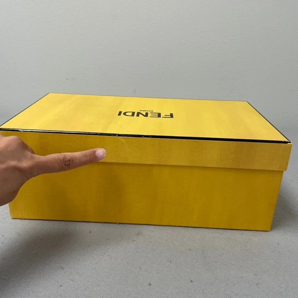 Fendi Shoe Box and Dust Bags Yellow Logo Authentic Storage Set 13.5x7.5x5